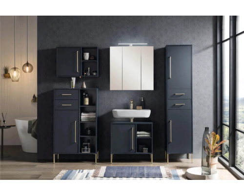 Kúpeľňový set s umývadlom, zrkadlovou skriňou a vysokými skriňami pre štýlové vybavenie kúpeľne