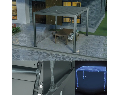 Pergola v záhrade so stolom a stoličkami