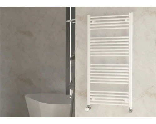 Dizajnové výhrevné teleso Rotheigner 1220 x 600 x 30 mm pripojenie 1/2" dole obojstranne Biely radiátor na uteráky v kúpeľni