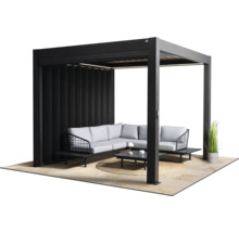 Pergola s lamelovou stenou a sedením na terase