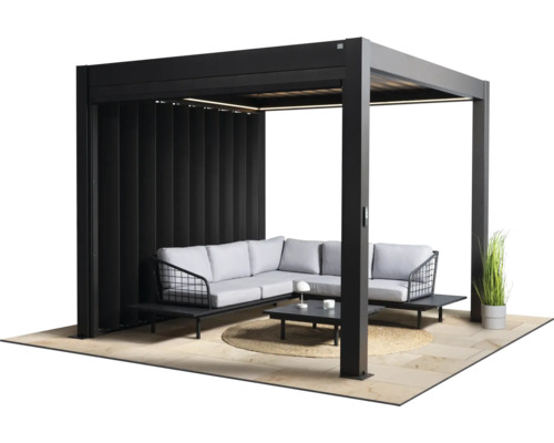 Pergola s lamelovou stenou a sedením na terase