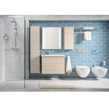 Moderná kúpeľňa so sprchou, umývadlom, zrkadlom, toaletou a bidetom