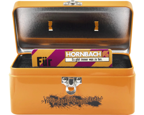 Otvorená oranžová bedňa na náradie s logom Hornbach