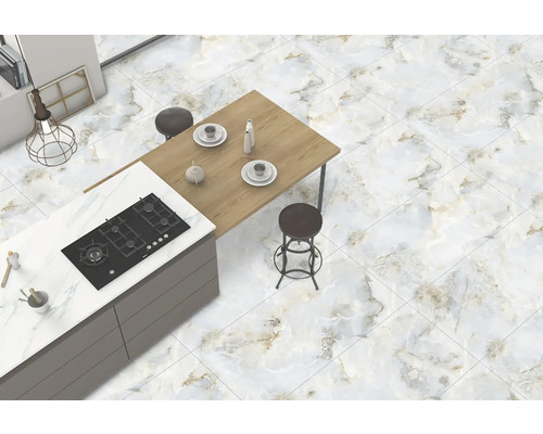 Podlahové dlaždice v kuchyni s ostrovčekom a sedením