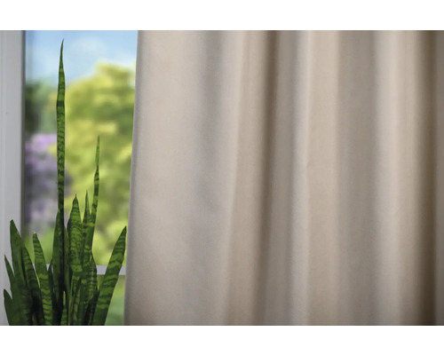 Dekoratívny záves vedľa izbovej rastliny pred oknom.