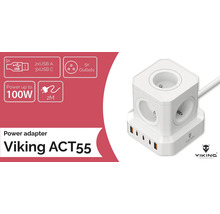 Napájací adaptér Viking ACT55 s piatimi zásuvkami, dvoma USB-A a tromi USB-C portami