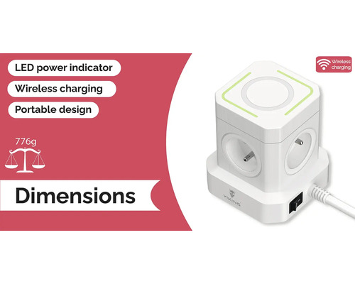 Zásuvková kocka s LED indikátorom napájania a funkciou bezdrôtového nabíjania