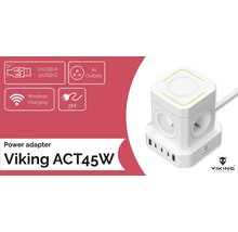Napájací adaptér Viking ACT45W s USB portami a funkciou bezdrôtového nabíjania