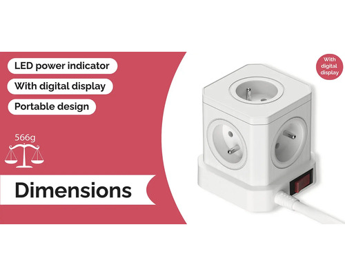 Rozbočovacia zásuvka s LED indikátorom napájania, digitálnym displejom a prenosným dizajnom