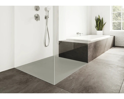 Moderná kúpeľňa so sprchou, vaňou a rastlinou