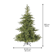 Umelý vianočný stromček s výškou 180 cm a priemerom 132 cm.