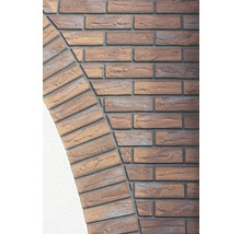Detail murovanej steny s tehlami v polkruhu