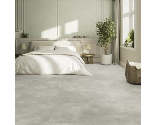 Spálňa s manželskou posteľou a podlahovými dlaždicami