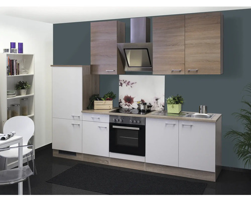 Kuchynský blok Flex Well Samoa 270 cm farba čela biela sonoma dub matná farba korpusu sonoma dub