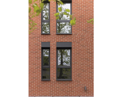 Fasáda so štyrmi oknami s tmavým rámom