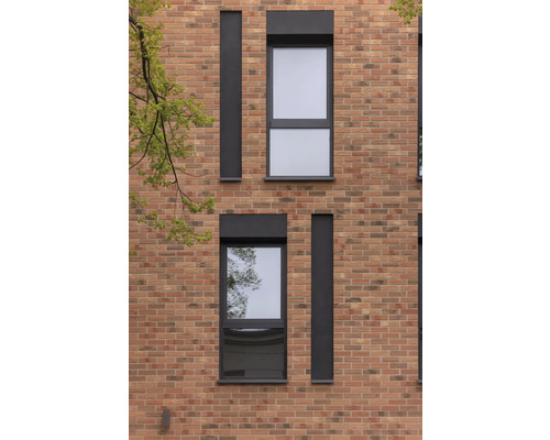 Fasáda budovy s oknami a tehlami