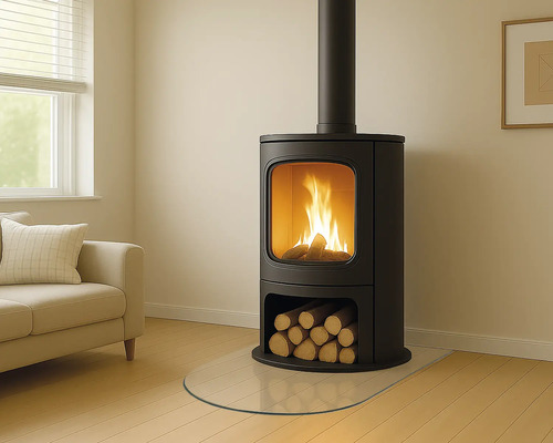 Krbové kachle v obývacej izbe s polenami