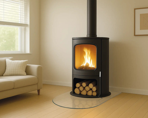 Krbové kachle s polenami v obývacej izbe