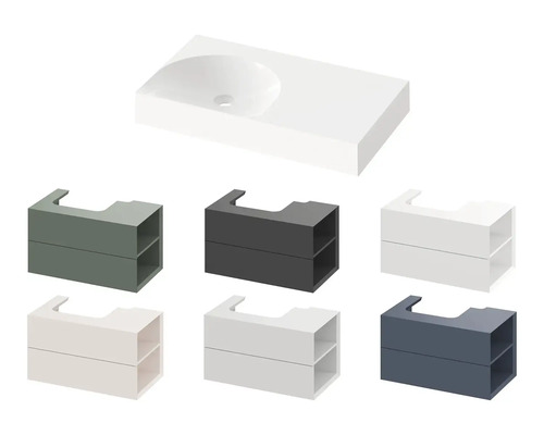 Umývadlová doska s umývadlom a spodnými skrinkami v rôznych vyhotoveniach do kúpeľne