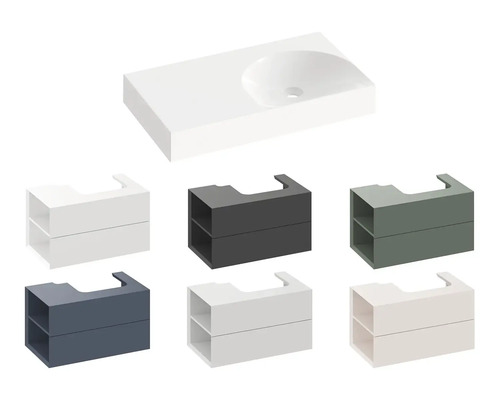 Rôzny kúpeľňový nábytok s umývadlovou skrinkou a umývadlom