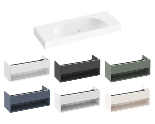 Umývadlová doska so zodpovedajúcimi skrinkami pod umývadlo v rôznych prevedeniach