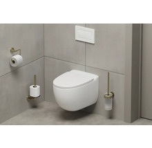 Závesné WC s držiakom toaletného papiera, WC kefou a ovládacím panelom v modernej kúpeľni