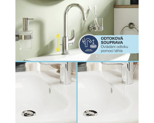 Umývadlová batéria s odtokovou súpravou a tiahlom na umývadle