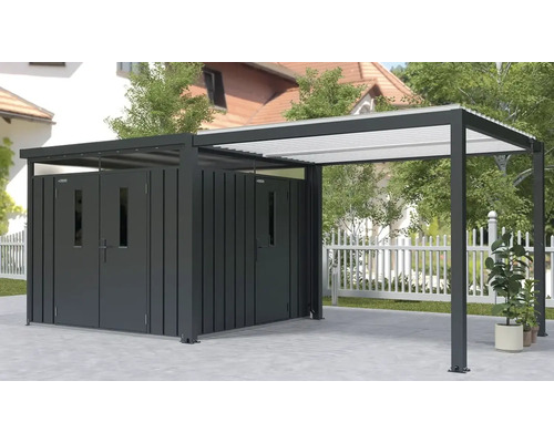 Záhradná búda s prístreškom vo vonkajšom priestore