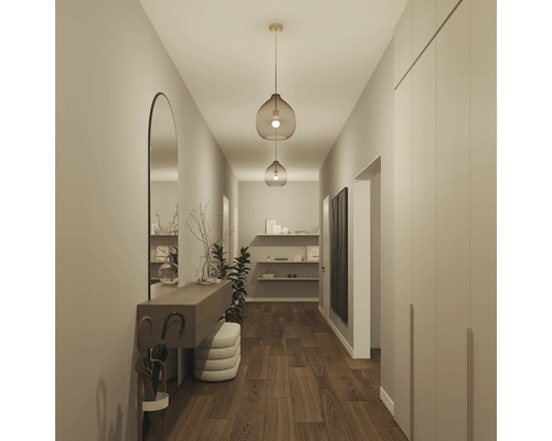 Chodba so zrkadlom, konzolou, šatňou a závesnými svietidlami