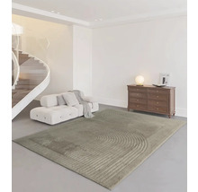 Moderná obývacia izba s kobercom, pohovkou a komodou