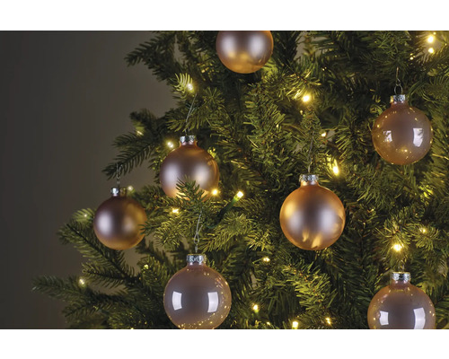 Vianočné ozdoby sklenené Ø 6 cm ružové 30 ks Vianočný stromček s ozdobami a svetelnou reťazou