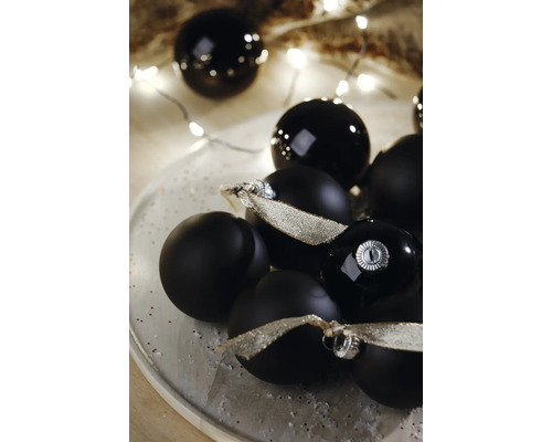 Ozdobné vianočné gule v čiernej farbe so stuhami