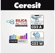 Logo Ceresit so symbolmi Silica Active Technology, CG2 A, Color Perfect a CG2 W