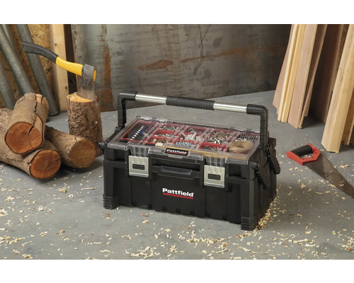 Kufor na náradie Pattfield s náradím, sekerou a pílou