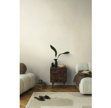 Obývacia izba s pohovkou, kobercom a príručným stolíkom s dekoráciami