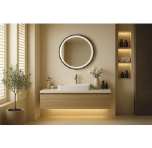 Moderná kúpeľňa s umývadlom, zrkadlom s osvetlením a rastlinou