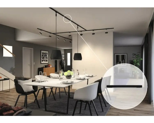 Jedáleň s koľajnicovým systémom a závesnými svietidlami