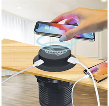 Elektrická stolová zásuvka s USB portami a funkciou bezdrôtového nabíjania pre telefóny