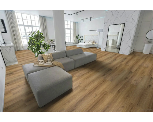 Svetlý obývací priestor s drevenou podlahou, sedačkou a posteľou