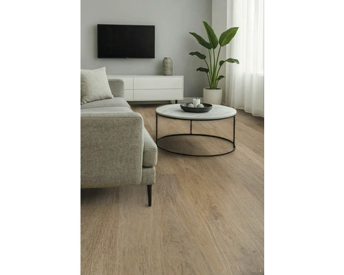 Svetlá obývacia izba s pohovkou, konferenčným stolíkom a televízorom pre moderné bývanie.