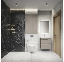 Moderná kúpeľňa so sprchou, toaletou, umývadlom a zrkadlom