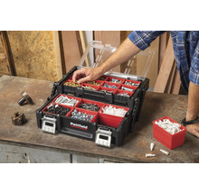 Naplnený kufor na náradie Pattfield s priehľadným vekom a červenou vložkou