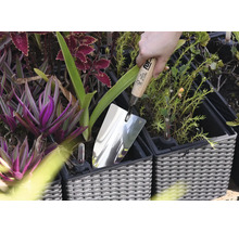 Nerezová lyžica v kvetináči medzi rastlinami