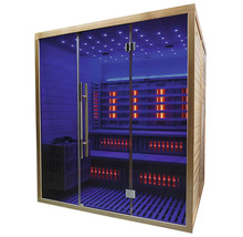 Infračervená sauna so sklenenou prednou stranou a dreveným rámom pre chvíle oddychu