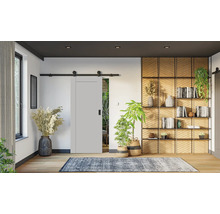 Obývacia izba s posuvnými dverami, knižnicou a okrasnými rastlinami