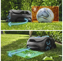 Robotická kosačka Gardena na trávniku s pokynmi na detekciu prekážok