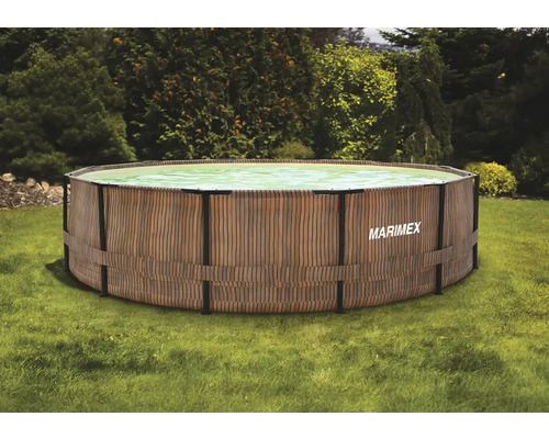Bazén Marimex Frame s dizajnom dreva v záhrade