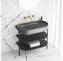 Skrinka pod umývadlo s tromi policami, oválnym umývadlom a batériou pred mramorovou stenou