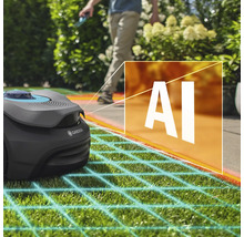 Robotická kosačka Gardena s umelou inteligenciou v prevádzke na trávniku