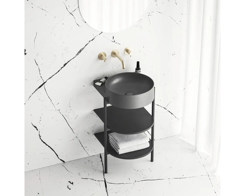 Kúpeľňová umývadlová skrinka s okrúhlym umývadlom na dosku a úložnými priehradkami